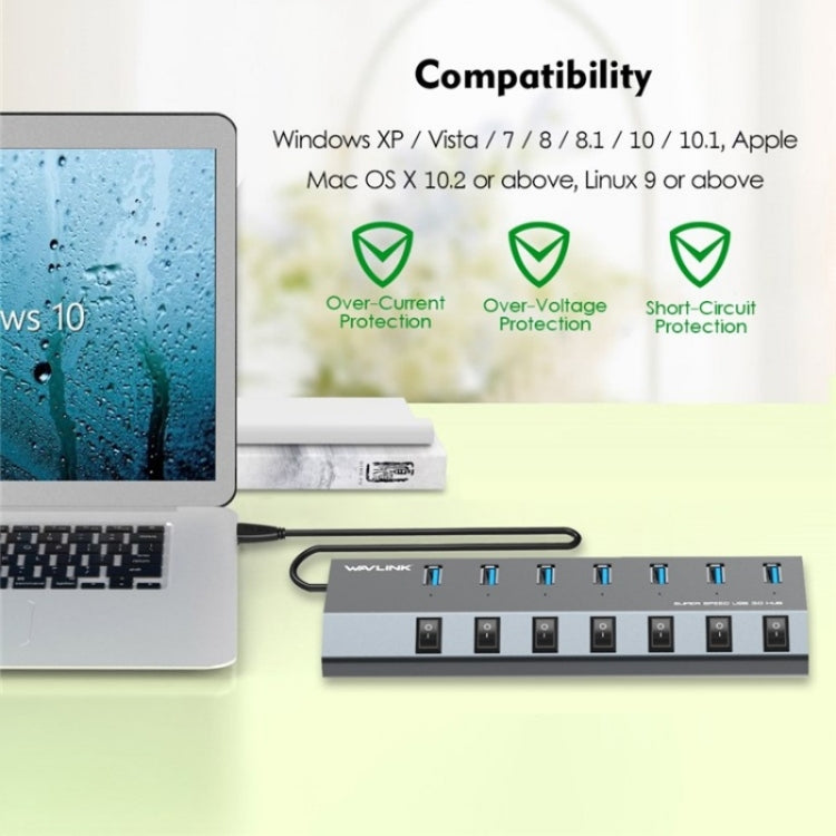 WAVLINK UH3076 5Gbps 7-port USB 3.0 Hub with Independent Switch and LED Indicator(AU Plug) - free shipping - PMC Jewellery - Order now!