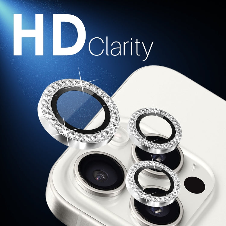 For iPhone 16 Pro / 16 Pro Max NORTHJO Rhinestone Camera Lens Protector Tempered Glass Metal Ring Film(Silver) - free shipping - PMC Jewellery - Order now!