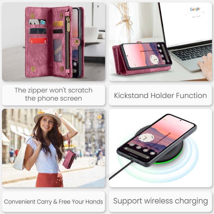 For Google Pixel 9 / 9 Pro CaseMe 008 Detachable Multifunctional Leather Phone Case(Wine Red) - Google Cases by CaseMe | Online Shopping South Africa | PMC Jewellery | Buy Now Pay Later Mobicred