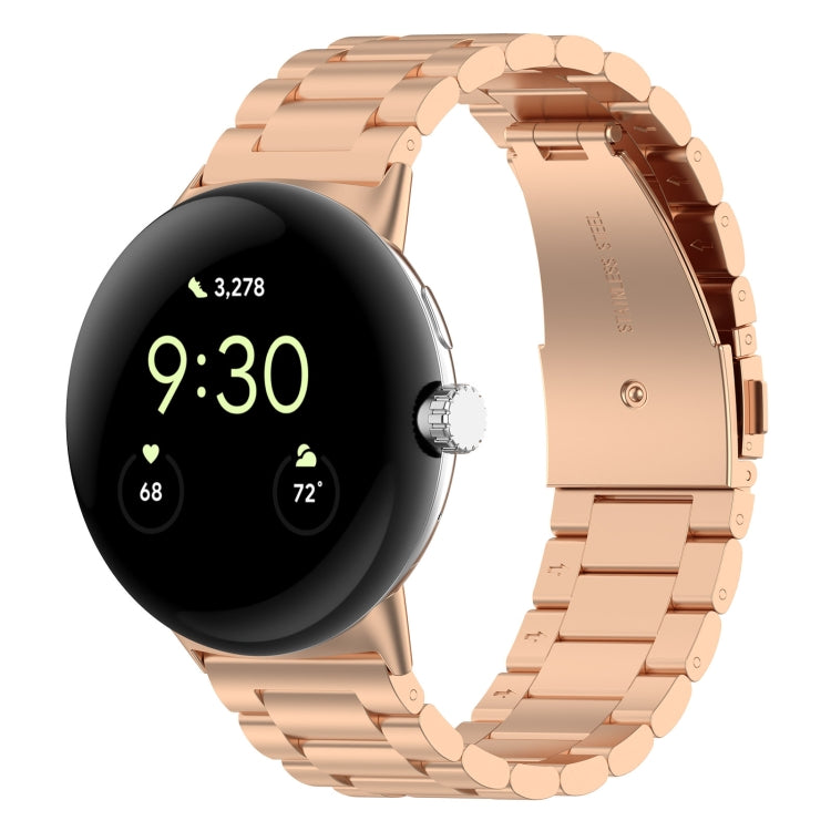 For Google Pixel Watch 3 45mm Three Beads Stainless Steel Metal Watch Band(Rose Gold) - free shipping - PMC TechLife - Order now!