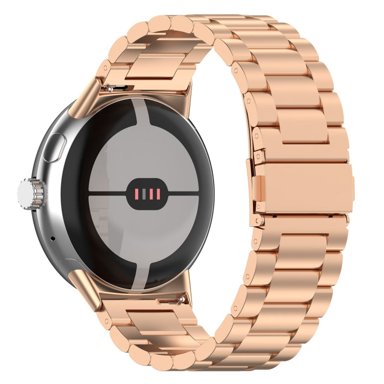 For Google Pixel Watch 3 45mm Three Beads Stainless Steel Metal Watch Band(Rose Gold) - free shipping - PMC TechLife - Order now!
