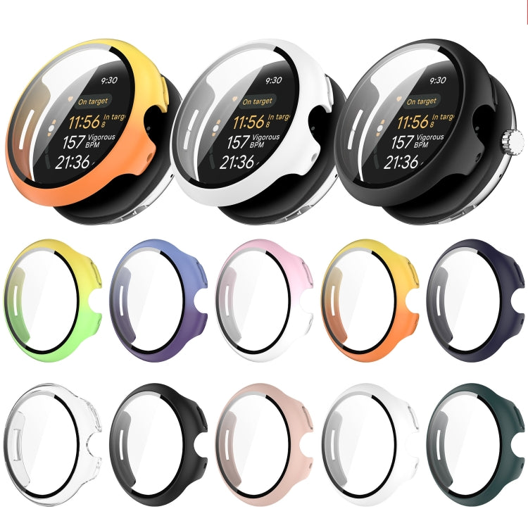 For Google Pixel Watch 3 45mm PC + Tempered Film Integrated Watch Protective Case(Yellow+Green) - Watch Cases by PMC TechLife | Online Shopping South Africa | PMC TechLife | Buy Now Pay Later Mobicred