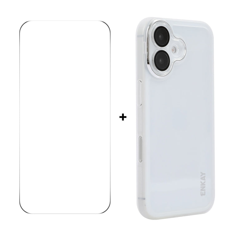 For iPhone 16 Plus ENKAY Hat-Prince Translucent Matte TPU Phone Case with Lens Film + 9H Big Arc Edge Film(White) - free shipping - PMC Jewellery - Order now!