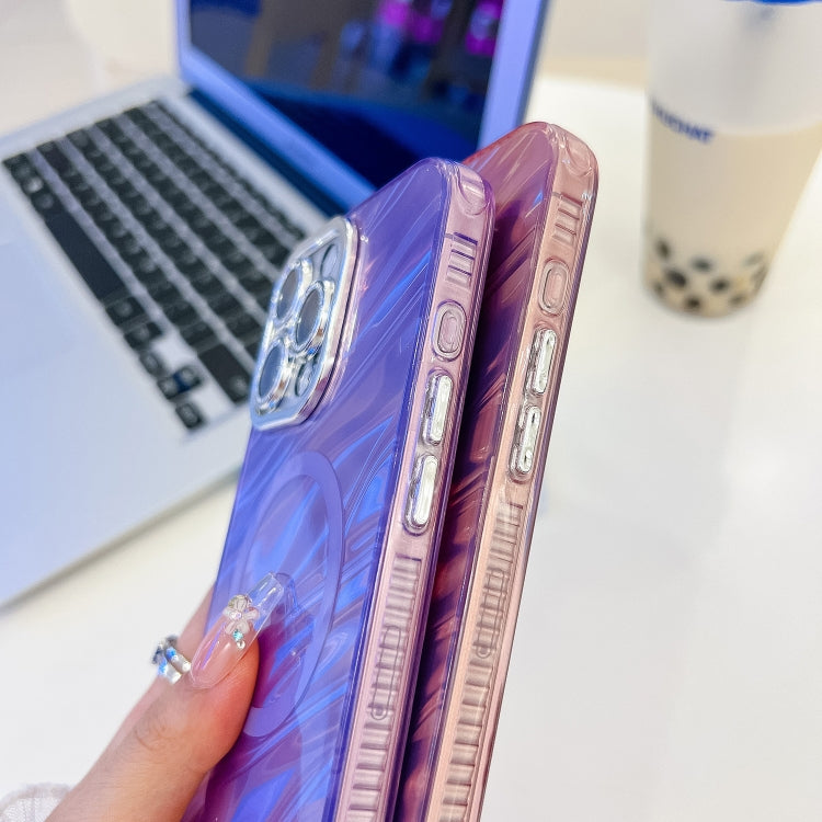 For iPhone 16 Plus Plating Texture Wristband MagSafe TPU Phone Case with Glitter Lens Film(White Shell Pattern) - free shipping - PMC Jewellery - Order now!