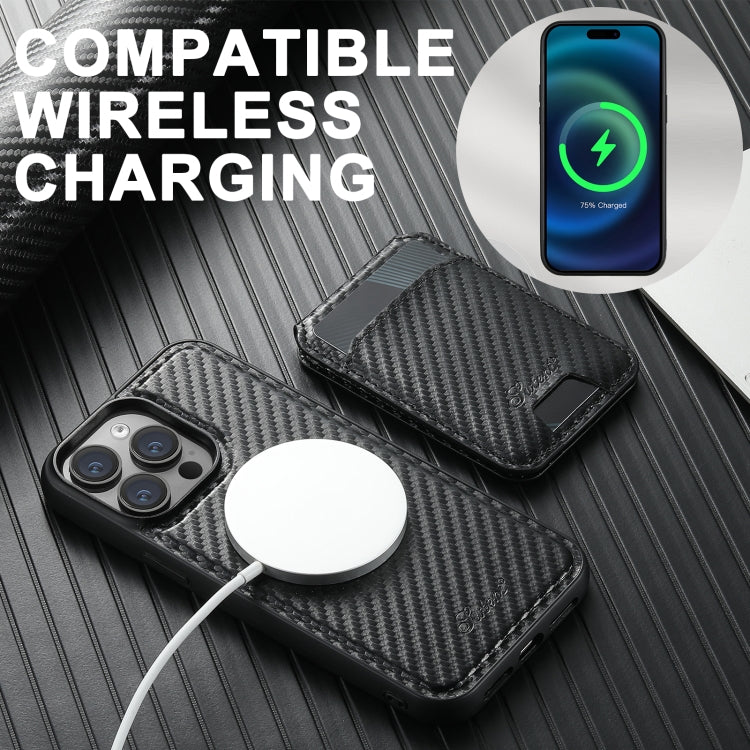 For iPhone 14 Plus Suteni TXWH18 Carbon Fiber Texture Detachable Wallet MagSafe Phone Case(Black) - free shipping - PMC Jewellery - Order now!