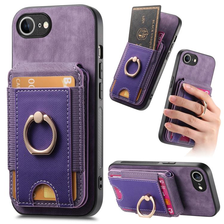 For iPhone 16e Retro Splitable Magnetic Stand Card Bag Leather Phone Case(Purple) - iPhone 16e Cases by PMC TechLife | Online Shopping South Africa | PMC TechLife | Buy Now Pay Later Mobicred