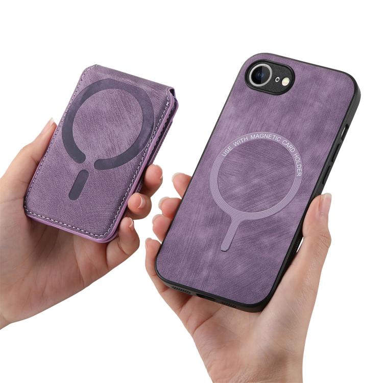 For iPhone 16e Retro Splitable Magnetic Stand Card Bag Leather Phone Case(Purple) - iPhone 16e Cases by PMC TechLife | Online Shopping South Africa | PMC TechLife | Buy Now Pay Later Mobicred