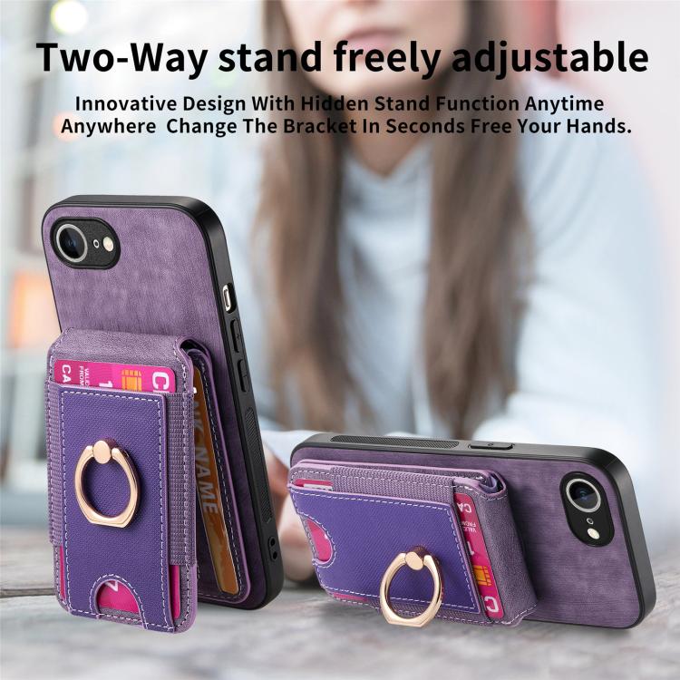 For iPhone 16e Retro Splitable Magnetic Stand Card Bag Leather Phone Case(Purple) - iPhone 16e Cases by PMC TechLife | Online Shopping South Africa | PMC TechLife | Buy Now Pay Later Mobicred