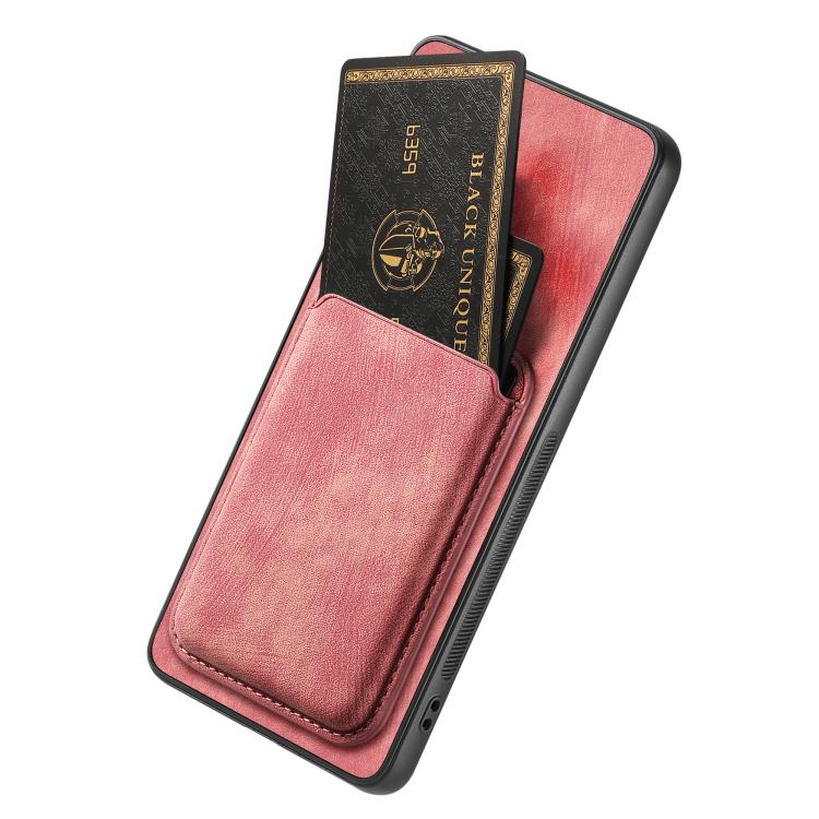 For iPhone 16e Retro Leather Card Bag Magnetic Phone Case(Pink) - iPhone 16e Cases by PMC TechLife | Online Shopping South Africa | PMC TechLife | Buy Now Pay Later Mobicred