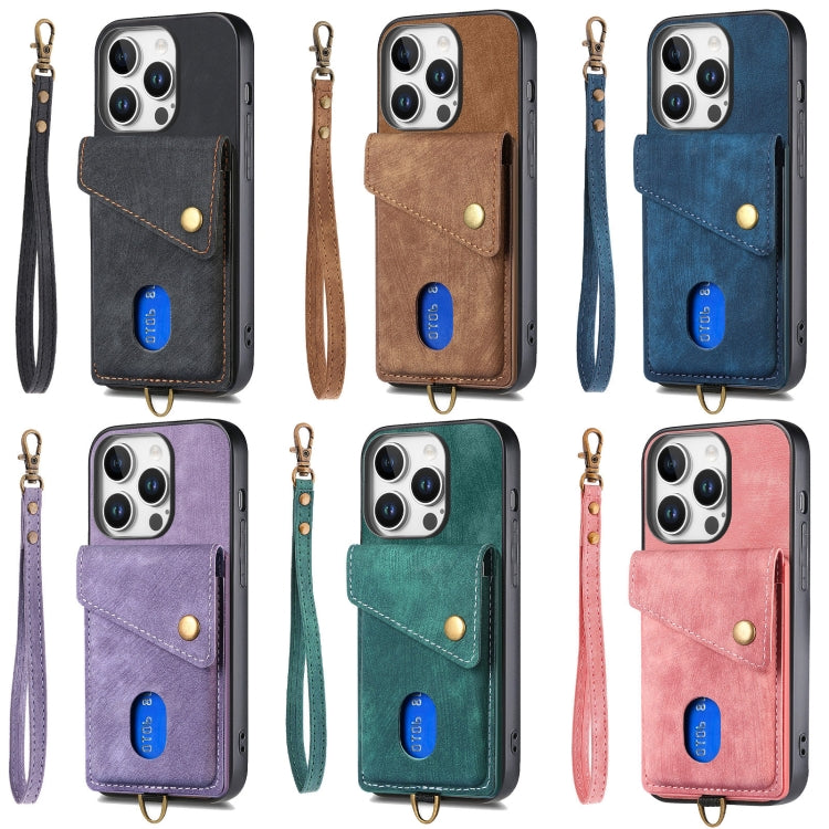 For iPhone 16e Retro Card Wallet Fold Leather Phone Case with Strap(Black) - iPhone 16e Cases by PMC TechLife | Online Shopping South Africa | PMC TechLife | Buy Now Pay Later Mobicred