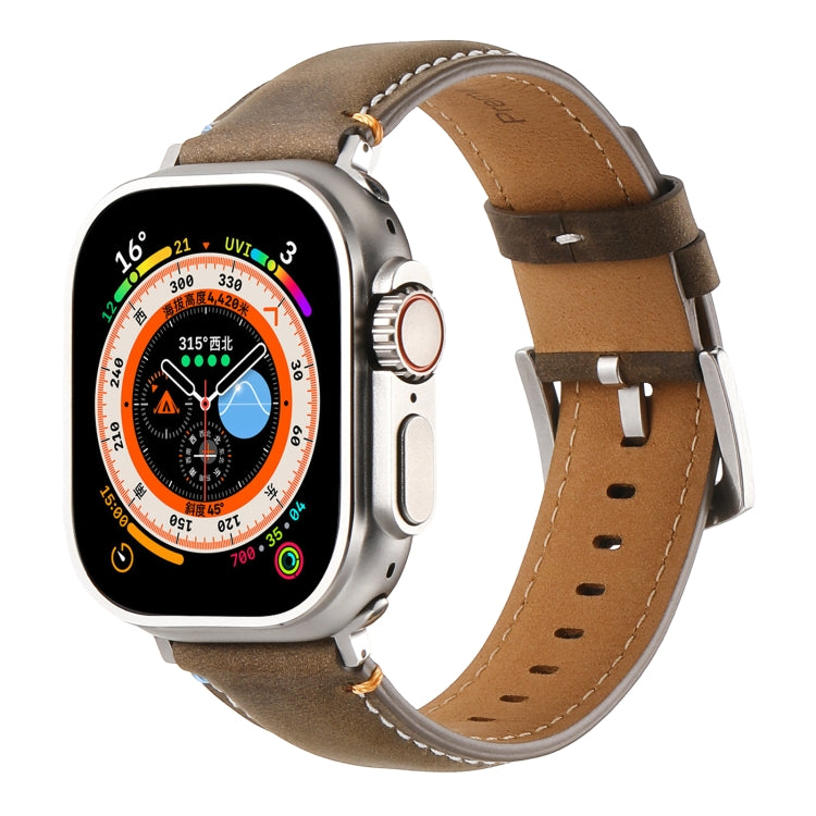 Stitched Genuine Leather Watch Band For Apple Watch 46mm / 49mm / 45mm / 44mm(Frosted  Olive) - Watch Bands by PMC TechLife | Online Shopping South Africa | PMC TechLife | Buy Now Pay Later Mobicred