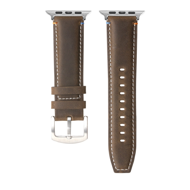 Stitched Genuine Leather Watch Band For Apple Watch 46mm / 49mm / 45mm / 44mm(Frosted  Olive) - Watch Bands by PMC TechLife | Online Shopping South Africa | PMC TechLife | Buy Now Pay Later Mobicred