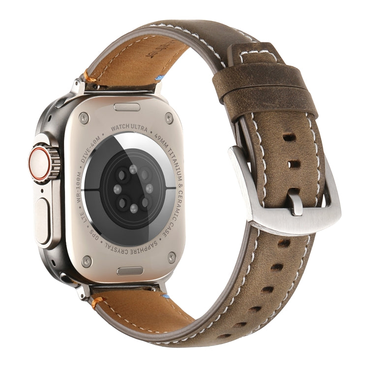 Stitched Genuine Leather Watch Band For Apple Watch 46mm / 49mm / 45mm / 44mm(Frosted  Olive) - Watch Bands by PMC TechLife | Online Shopping South Africa | PMC TechLife | Buy Now Pay Later Mobicred