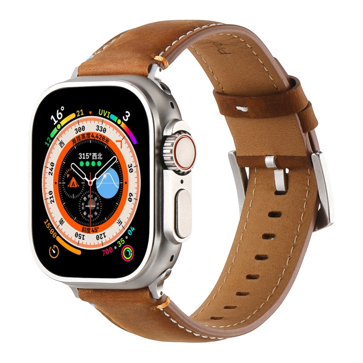 Stitched Genuine Leather Watch Band For Apple Watch 46mm / 49mm / 45mm / 44mm(Frosted Brown) - Watch Bands by PMC TechLife | Online Shopping South Africa | PMC TechLife | Buy Now Pay Later Mobicred