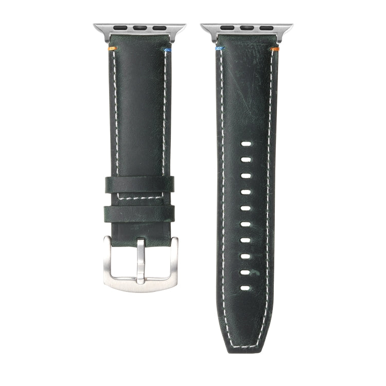 Stitched Genuine Leather Watch Band For Apple Watch 42mm / 41mm / 40mm / 38mm(Frosted Green) - Watch Bands by PMC TechLife | Online Shopping South Africa | PMC TechLife | Buy Now Pay Later Mobicred