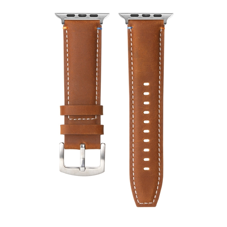 Stitched Genuine Leather Watch Band For Apple Watch 42mm / 41mm / 40mm / 38mm(Frosted Brown) - Watch Bands by PMC TechLife | Online Shopping South Africa | PMC TechLife | Buy Now Pay Later Mobicred