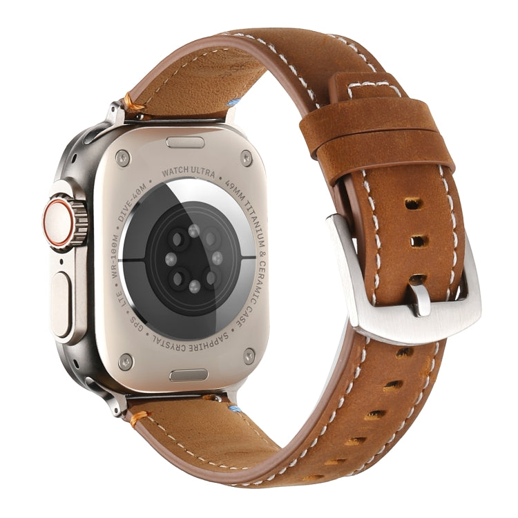 Stitched Genuine Leather Watch Band For Apple Watch 42mm / 41mm / 40mm / 38mm(Frosted Brown) - Watch Bands by PMC TechLife | Online Shopping South Africa | PMC TechLife | Buy Now Pay Later Mobicred