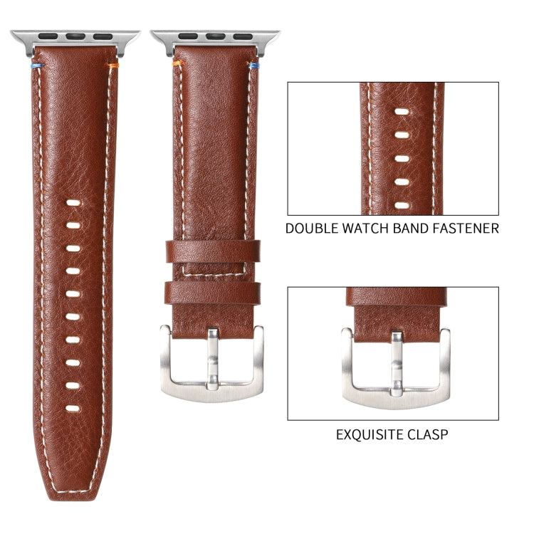 Stitched Genuine Leather Watch Band For Apple Watch 42mm / 41mm / 40mm / 38mm(Frosted Brown) - Watch Bands by PMC TechLife | Online Shopping South Africa | PMC TechLife | Buy Now Pay Later Mobicred