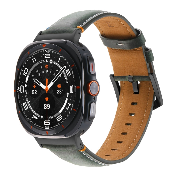 For Samsung Galaxy Watch Ultra 47mm Stitched Black Buckle Genuine Leather Watch Band(Frosted Green) - Watch Bands by PMC TechLife | Online Shopping South Africa | PMC TechLife | Buy Now Pay Later Mobicred