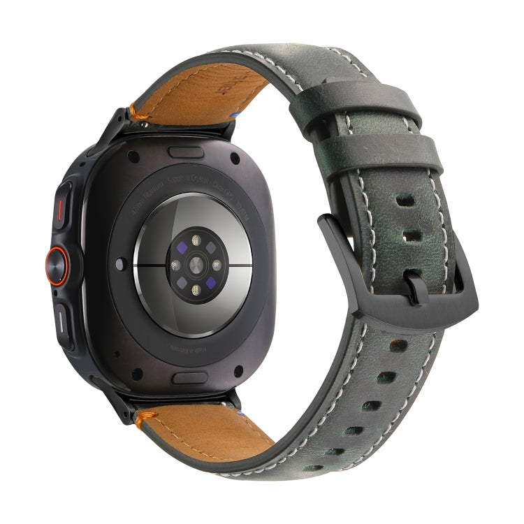 For Samsung Galaxy Watch Ultra 47mm Stitched Black Buckle Genuine Leather Watch Band(Frosted Green) - Watch Bands by PMC TechLife | Online Shopping South Africa | PMC TechLife | Buy Now Pay Later Mobicred