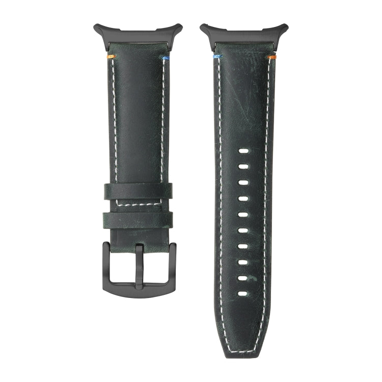 For Samsung Galaxy Watch Ultra 47mm Stitched Black Buckle Genuine Leather Watch Band(Frosted Green) - Watch Bands by PMC TechLife | Online Shopping South Africa | PMC TechLife | Buy Now Pay Later Mobicred