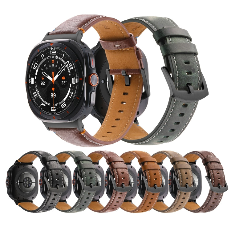For Samsung Galaxy Watch Ultra 47mm Stitched Black Buckle Genuine Leather Watch Band(Frosted Green) - Watch Bands by PMC TechLife | Online Shopping South Africa | PMC TechLife | Buy Now Pay Later Mobicred
