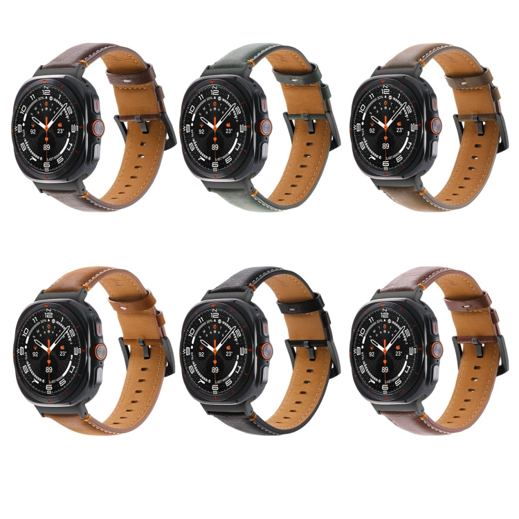 For Samsung Galaxy Watch Ultra 47mm Stitched Black Buckle Genuine Leather Watch Band(Frosted Green) - Watch Bands by PMC TechLife | Online Shopping South Africa | PMC TechLife | Buy Now Pay Later Mobicred