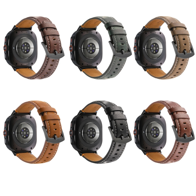 For Samsung Galaxy Watch Ultra 47mm Stitched Black Buckle Genuine Leather Watch Band(Frosted Green) - Watch Bands by PMC TechLife | Online Shopping South Africa | PMC TechLife | Buy Now Pay Later Mobicred