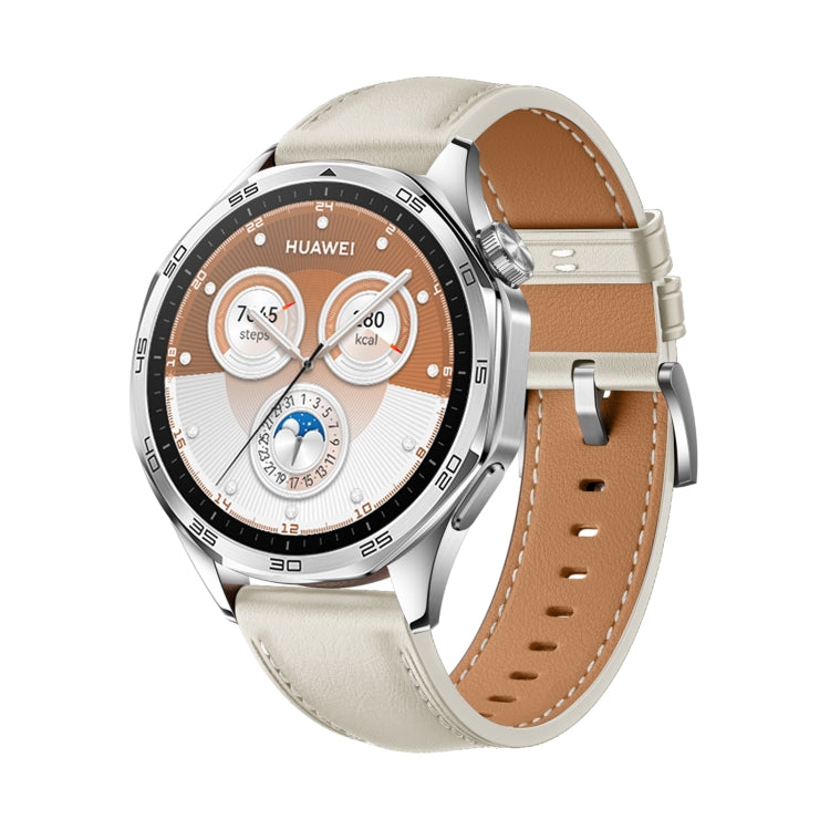 For Huawei Watch GT 5 Pro 46mm Silver Buckle Genuine Leather Watch Band(Creamy White) - free shipping - PMC TechLife - Order now!