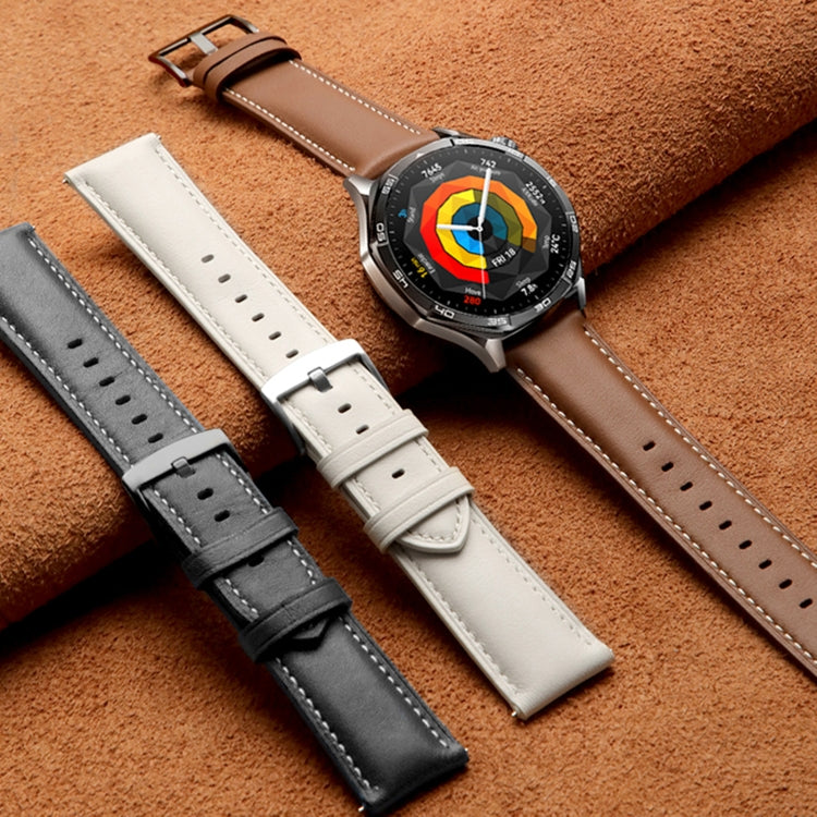 For Huawei Watch GT 5 46mm Silver Buckle Genuine Leather Watch Band(Black) - free shipping - PMC TechLife - Order now!