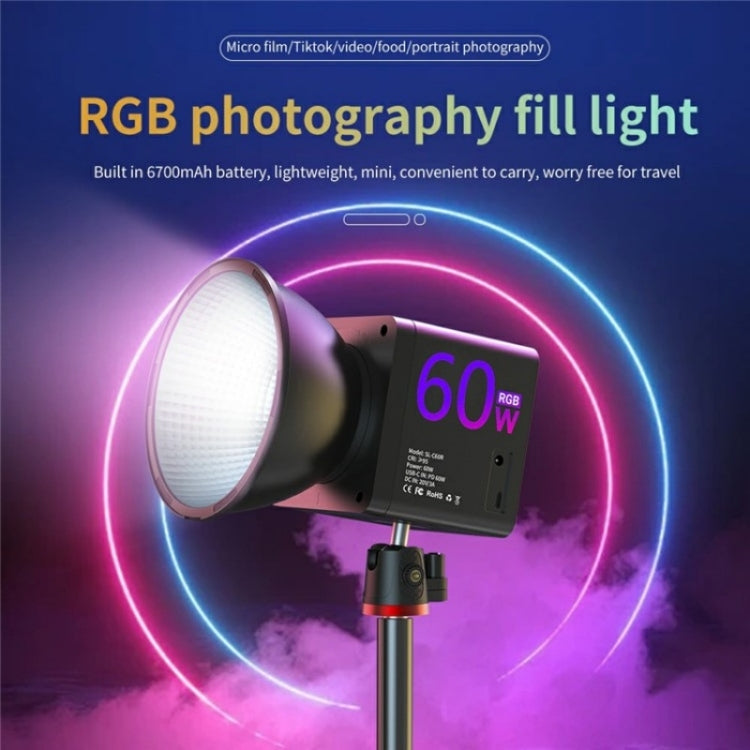 C60R 60W RGB Stage Lamp Professional Video Photography COB Fill Light With 8 Batteries, Plug:UK Plug - Selfie Light by PMC TechLife | Online Shopping South Africa | PMC TechLife | Buy Now Pay Later Mobicred