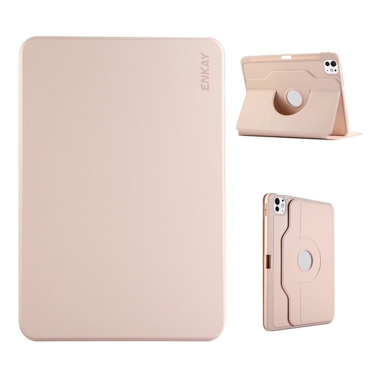 For iPad Pro 12.9 2022/ Air 13 2025 / 2024 ENKAY 360 Rotation TPU Leather Smart Tablet Case with Pen Slot(Pink) - free shipping - PMc TechLife - Order now!