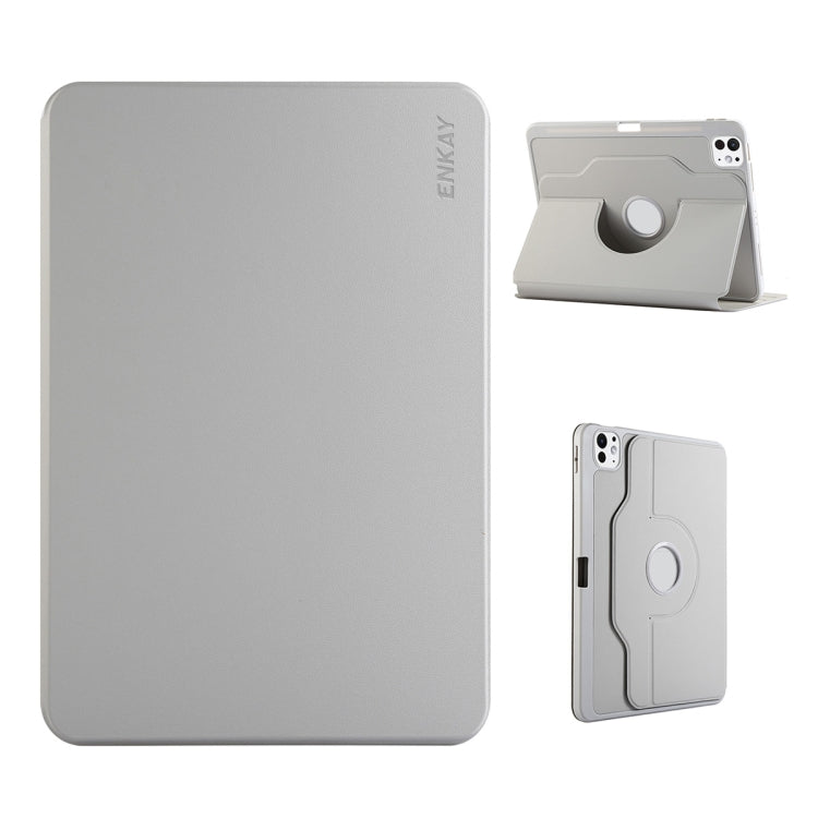 For iPad Pro 12.9 2022/ Air 13 2025 / 2024 ENKAY 360 Rotation TPU Leather Smart Tablet Case with Pen Slot(Grey) - free shipping - PMc TechLife - Order now!