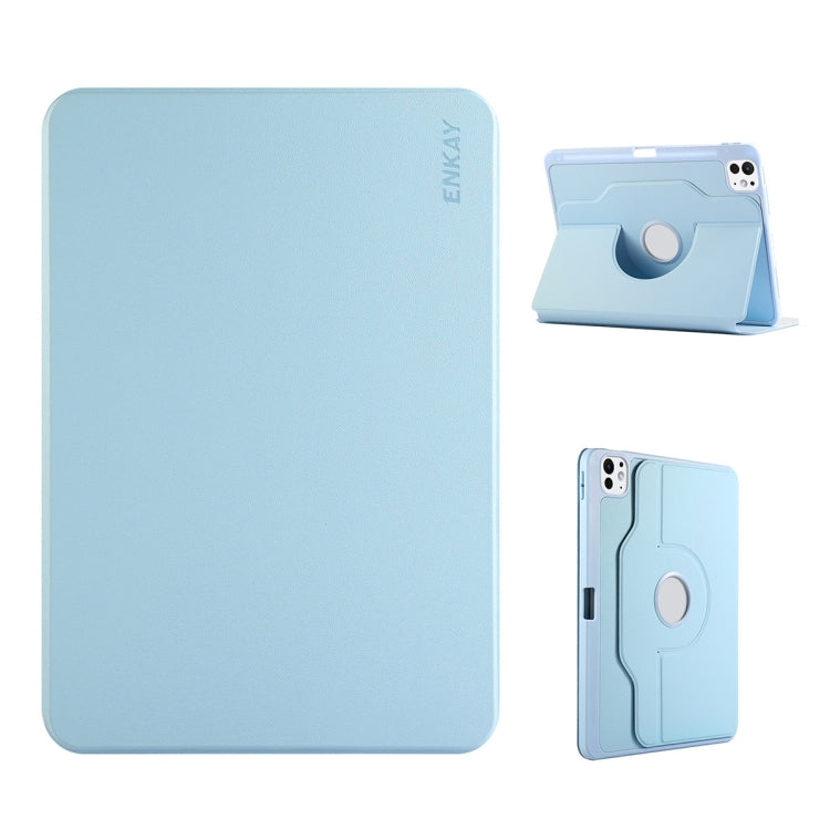 For iPad Pro 12.9 2022/ Air 13 2025 / 2024 ENKAY 360 Rotation TPU Leather Smart Tablet Case with Pen Slot(Light Blue) - free shipping - PMc TechLife - Order now!