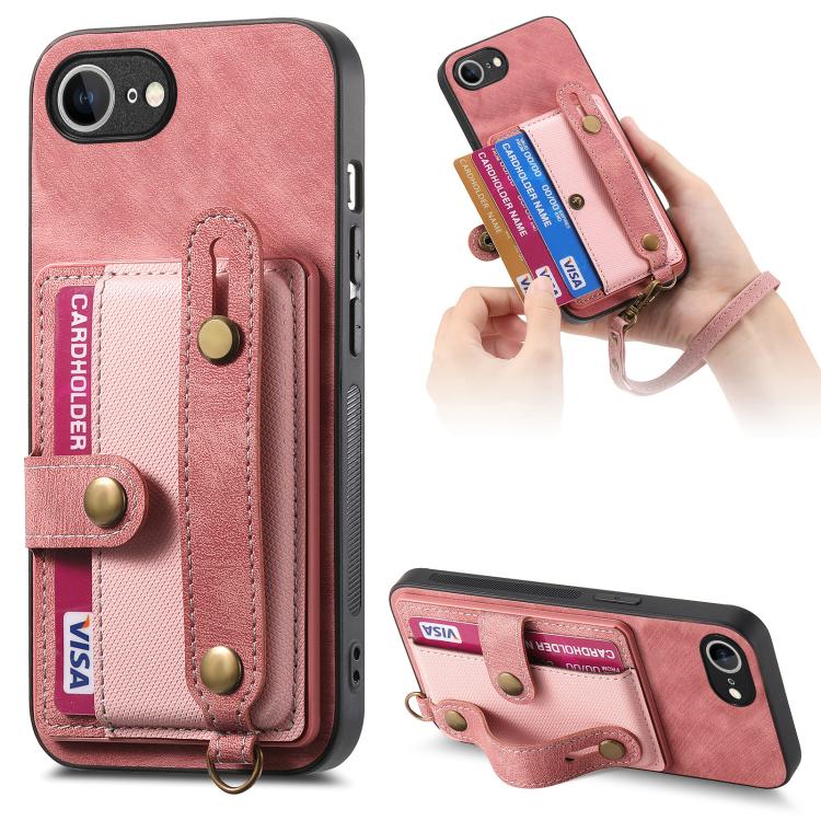 For iPhone 16e Retro Cross Wristband Wallet Leather Back Phone Case(Pink) - iPhone 16e Cases by PMC TechLife | Online Shopping South Africa | PMC TechLife | Buy Now Pay Later Mobicred