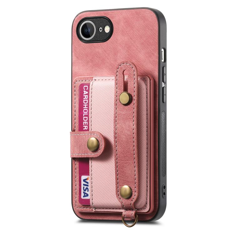 For iPhone 16e Retro Cross Wristband Wallet Leather Back Phone Case(Pink) - iPhone 16e Cases by PMC TechLife | Online Shopping South Africa | PMC TechLife | Buy Now Pay Later Mobicred