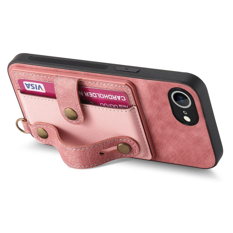 For iPhone 16e Retro Cross Wristband Wallet Leather Back Phone Case(Pink) - iPhone 16e Cases by PMC TechLife | Online Shopping South Africa | PMC TechLife | Buy Now Pay Later Mobicred