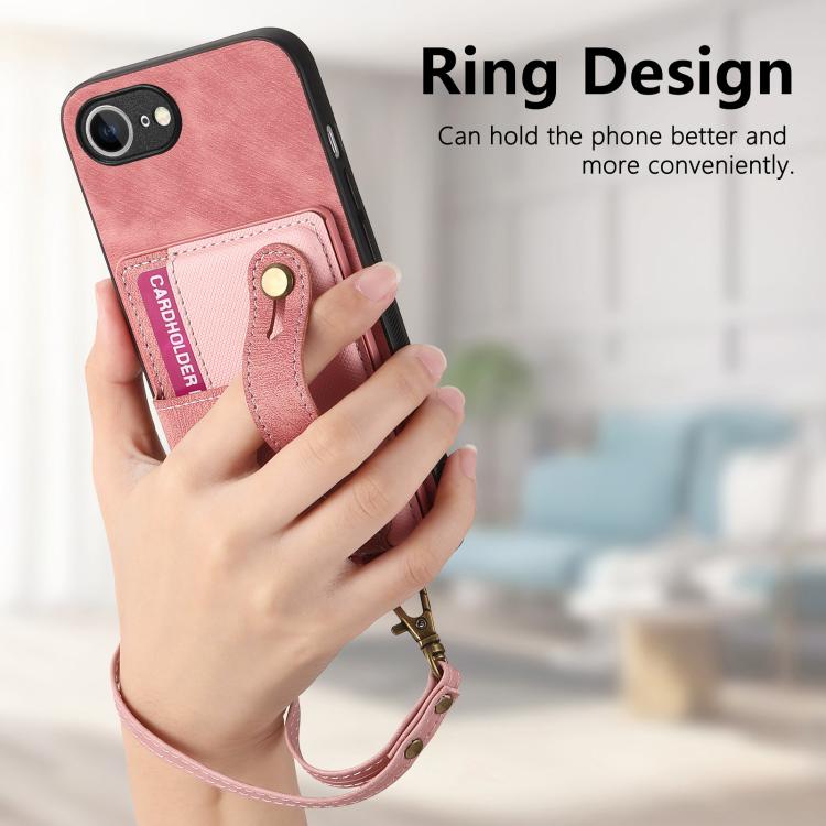 For iPhone 16e Retro Cross Wristband Wallet Leather Back Phone Case(Pink) - iPhone 16e Cases by PMC TechLife | Online Shopping South Africa | PMC TechLife | Buy Now Pay Later Mobicred