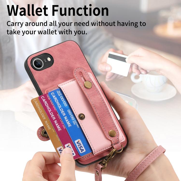 For iPhone 16e Retro Cross Wristband Wallet Leather Back Phone Case(Pink) - iPhone 16e Cases by PMC TechLife | Online Shopping South Africa | PMC TechLife | Buy Now Pay Later Mobicred