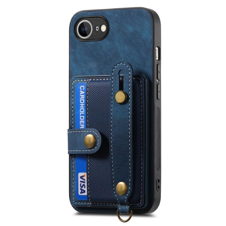 For iPhone 16e Retro Cross Wristband Wallet Leather Back Phone Case(Blue) - free shipping - PMC TechLife - Order now!