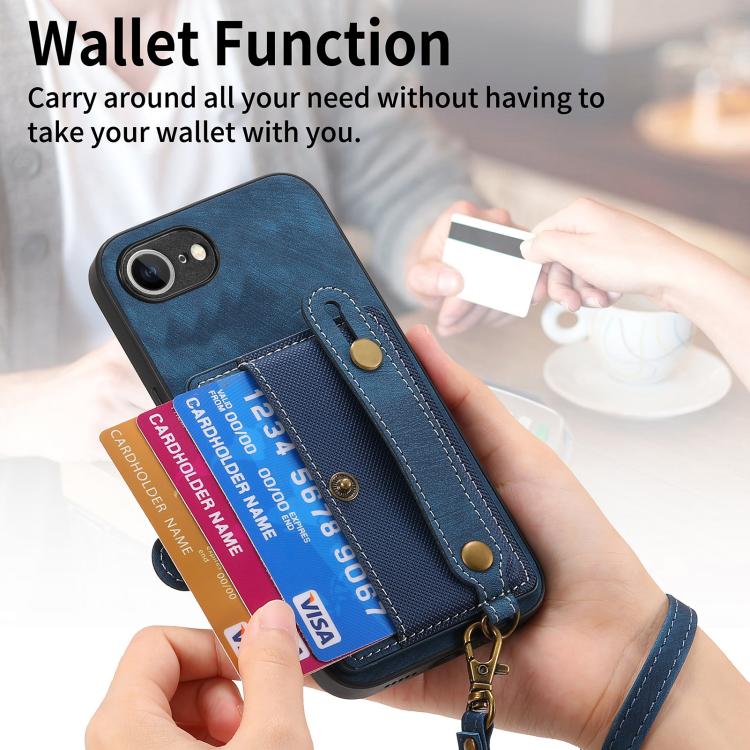 For iPhone 16e Retro Cross Wristband Wallet Leather Back Phone Case(Blue) - free shipping - PMC TechLife - Order now!