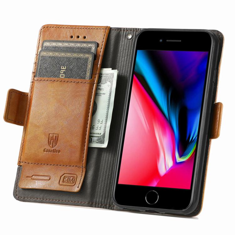 For iPhone 16e CaseNeo Splicing Dual Magnetic Buckle Leather Phone Case(Khaki) - iPhone 16e Cases by PMC TechLife | Online Shopping South Africa | PMC TechLife | Buy Now Pay Later Mobicred