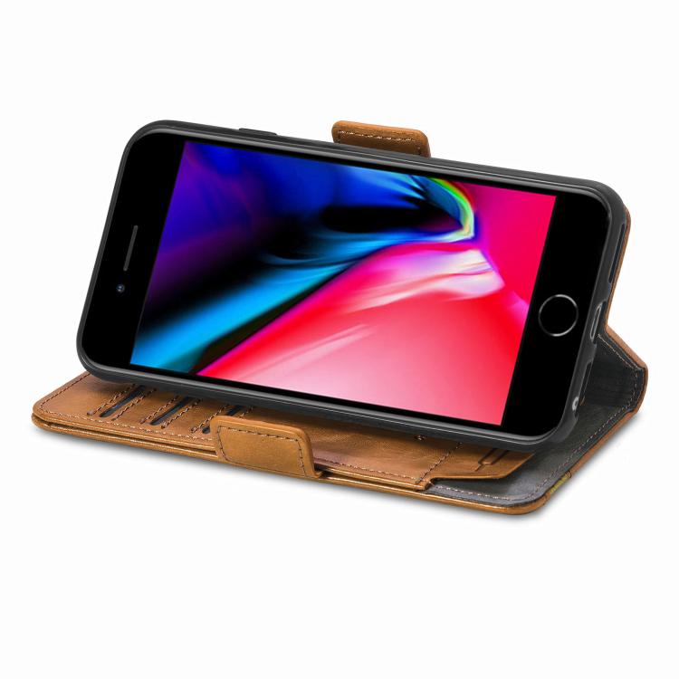 For iPhone 16e CaseNeo Splicing Dual Magnetic Buckle Leather Phone Case(Khaki) - iPhone 16e Cases by PMC TechLife | Online Shopping South Africa | PMC TechLife | Buy Now Pay Later Mobicred