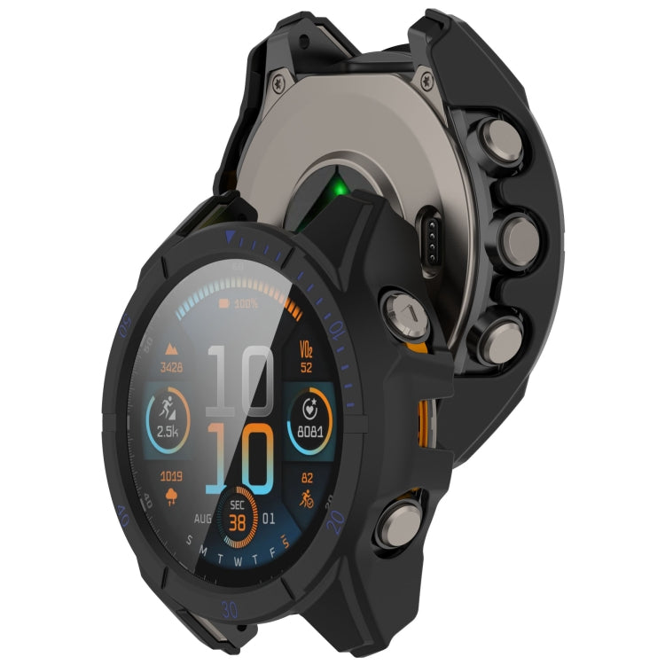 For Garmin Fenix 8 AMOLED 51mm Tempered Glass Film Integrated PC Watch Case(Black Blue) - free shipping - PMC TechLife - Order now!