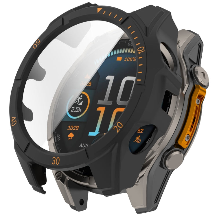 For Garmin Fenix 8 AMOLED 47mm Tempered Glass Film Integrated PC Watch Case(Black Orange) - free shipping - PMC TechLife - Order now!