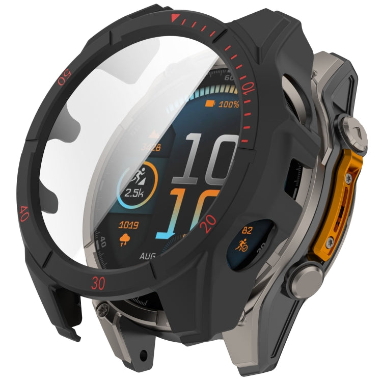 For Garmin Fenix 8 AMOLED 47mm Tempered Glass Film Integrated PC Watch Case(Black Red) - free shipping - PMC TechLife - Order now!