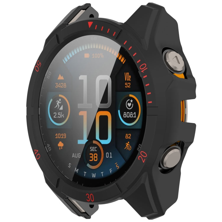 For Garmin Fenix 8 AMOLED 47mm Tempered Glass Film Integrated PC Watch Case(Black Red) - free shipping - PMC TechLife - Order now!