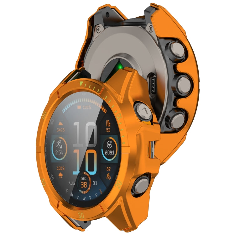 For Garmin Fenix 8 AMOLED 43mm Tempered Glass Film Integrated PC Watch Case(Orange Green) - free shipping - PMC TechLife - Order now!