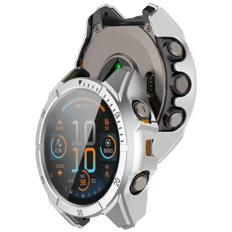 For Garmin Fenix 8 AMOLED 43mm Tempered Glass Film Integrated PC Watch Case(Silver Black) - free shipping - PMC TechLife - Order now!