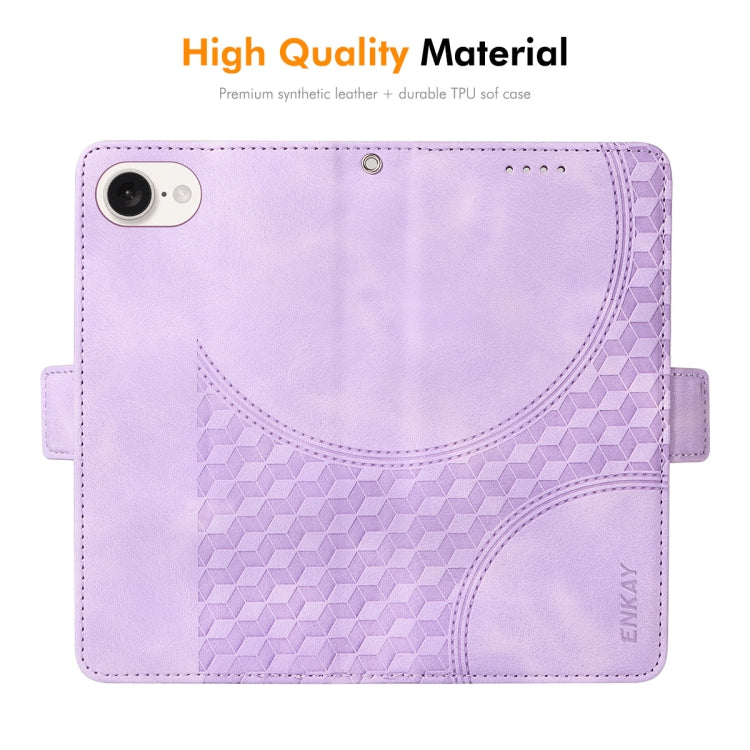 For iPhone 16e ENKAY Embossed Rhombus Starry Leather Phone Case with Screen Film(Green) - free shipping - PMC TechLife - Order now!